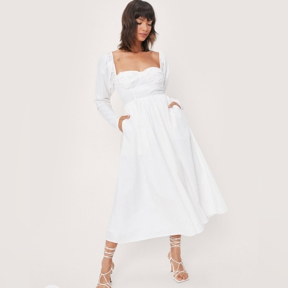 NWT Nasty Gal White Ruched Bust Tie Back Midi Dress | Size 2 - Picture 3 of 12